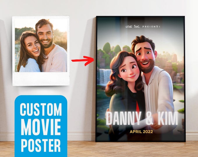 Personalized Animation Movie Poster Print From Your Photo I Custom 3D Cartoon Art Portrait Painting, Christmas Birthday Gift For Him Her