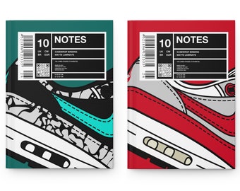 Personalized AM1 Sneaker Shoebox Label Inspired Hardcover Lined Journal I Perfect Christmas Birthday Sneakerhead Gift  For Him Her I Custom