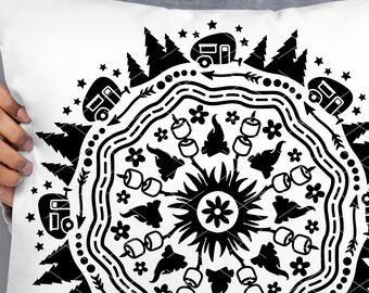 Happy camper mandala svg, Mandala wall art, Mandala camping shirt, Camp life art, trailer tent road Vacation design Digital downloads