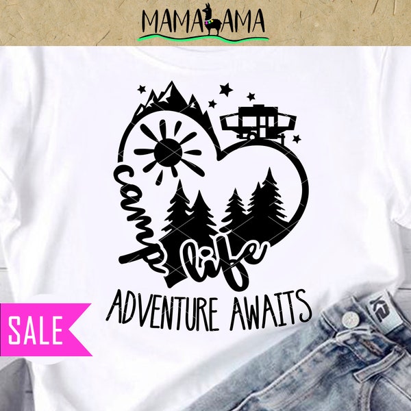 Pop up Camp life adventure awaits svg Camping png T shirt design Heart sign Travel Trailer decor Camping gift Digital downloads