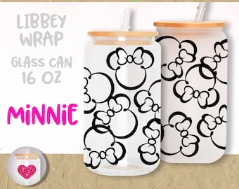 16oz tumbler glass can wrap svg Minnie ears bow Magical kingdom 16 oz glass can Cartoon Tumbler, Personalized mug