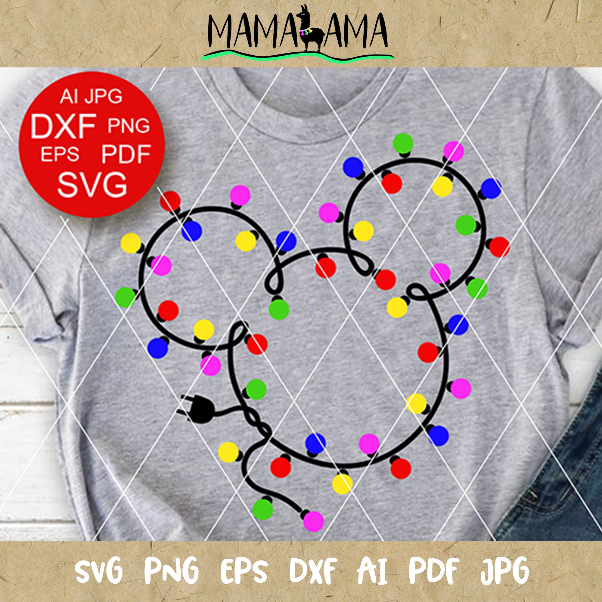 Christmas lights mouse ears Family cruise tshirts design Home decor Ornaments Cut file Cricut downloads Silhouette svg