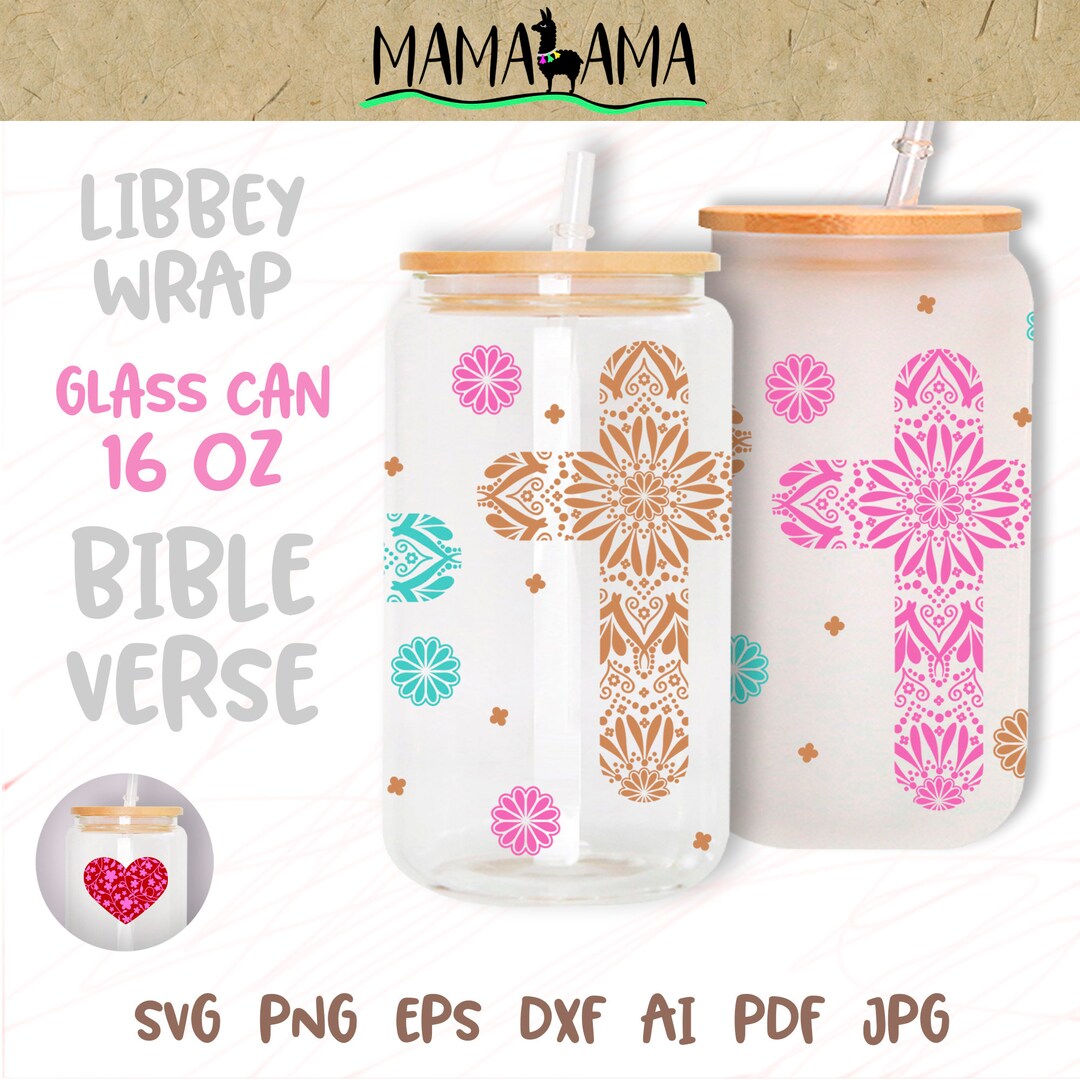 16oz Libbey Glass Can Wrap Svg Cross Signs 16 Oz Glass Tumbler Decor ...
