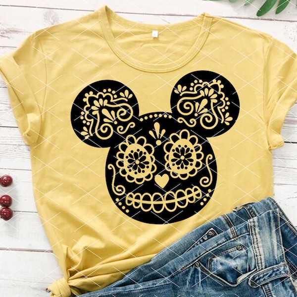 Sugar skull svg, Halloween Day of the Dead svg, Mouse head with ears svg png, Magical Kingdom svg, Cricut or Silhouette Cut file