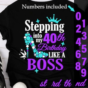 Entrando nel mio 40 ° compleanno come una camicia Boss svg 40 anni decoro Regalo di compleanno per le donne Scarpe con tacchi alti svg Anniversary tshirt art