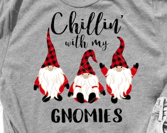 Chillin&#39; with my Gnomies svg 3 gnomes print Christmas decor Gnome hat Cricut Silhouette cameo dxf Digital downloads pdf eps jpg