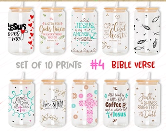 Bible verse Bundle 16oz Libbey glass can wrap Set of 10 prints 16 oz glass Tumbler Christian gifts Religious quotes Decorations Scripture