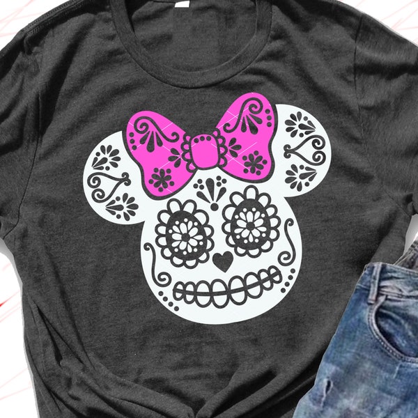 Sugar skull svg, Mouse head with ears and bow svg png, Magical Kingdom svg, Day of the Dead svg, Digital downloads