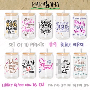 Bundle Bible verse 16oz Libbey glass can wrap Set of 10 prints 16 oz glass Tumbler Christian gifts Religious Scripture quote Coffee mug wrap