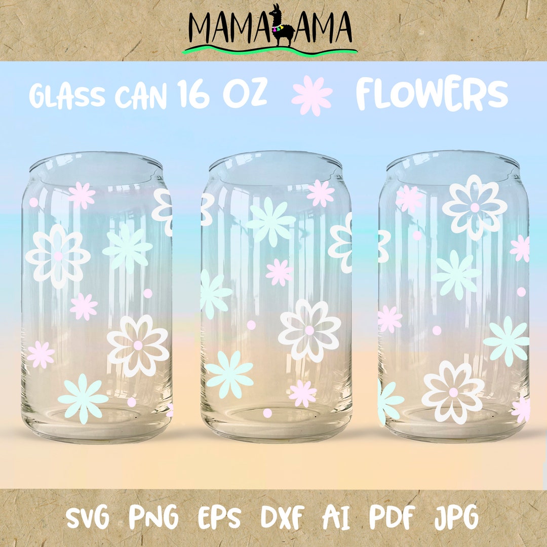 Wildflowers Print Flowers 16oz Glass Can Wrap Svg Daisy Svg 16 Oz ...