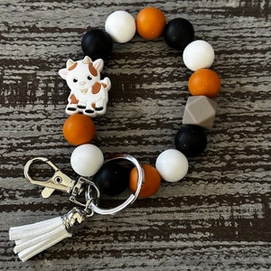 1pc Silicone Beads Wristlet Keychain With Tassel