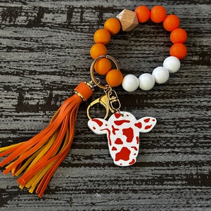 1pc Silicone Beads Wristlet Keychain With Tassel