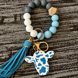 1pc Silicone Beads Wristlet Keychain With Tassel
