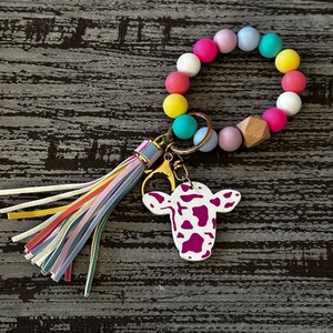 1pc Silicone Beads Wristlet Keychain With Tassel