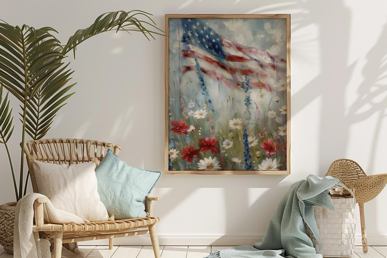 Patriotic American Flag Wall Art | 4th of July Flower Wall Art ...