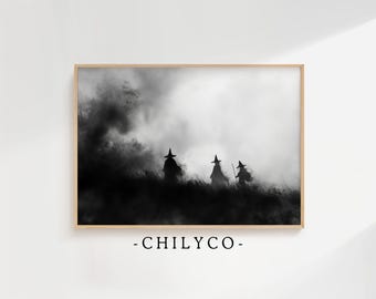 Printable Halloween Witchy Prints | Witch Wall Art | Halloween Rustic Wall Decor | Minimalist Dark Halloween Painting | Digital Download