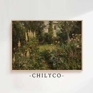 Vintage Moody Garden Art Print | Floral Garden Oil Painting | Antique Dark Wildflower Decor | Victorian Garden Print | Simple Floral Art