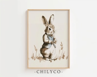 Peter Rabbit Nursery Print | Beatrix Potter Art Print | Bunny Rabbit Easter Print | Neutral Nursery Art | Minimalist Rabbit Art