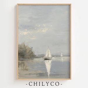 Vintage Sailboat Painting Print | Nautical Art Summer Printable | Antique Lake House Seascape Summer Decor | Coastal Sailing Oil Painting