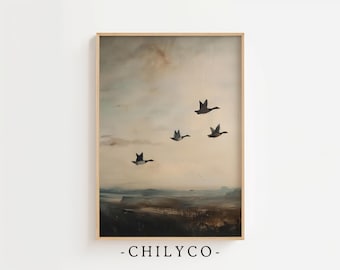 Fliegende Enten Poster | Digital Druckbare Download | Rustikale Landschaft Landschaftsmalerei | Vintage Kinderzimmer Dekor | Enten Wand Kunst Druck
