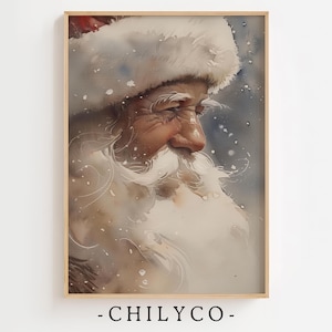 Vintage Santa Claus Portrait Art | Beige Holiday Decor | Neutral Christmas Art | Rustic Santa Claus Art | Vintage Christmas Printable Art