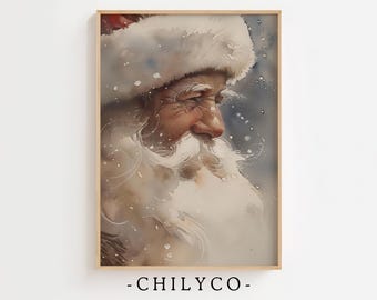 Vintage Santa Claus Portrait Art | Beige Holiday Decor | Neutral Christmas Art | Rustic Santa Claus Art | Vintage Christmas Printable Art