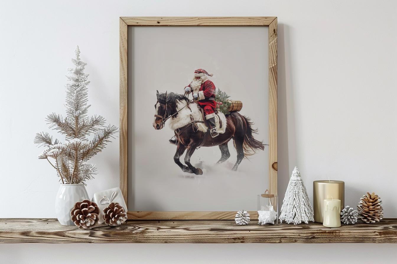 Western Santa Claus Oil Painting | Santa Riding a Horse Art ...