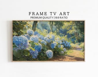 Blauwe lijst hortensia's voor tv | Direct downloaden | Vintage lente-tv-kunst | Samsung lijst tv-kunst | Cape Code-kunst | Zomerkunst aan de oostkust