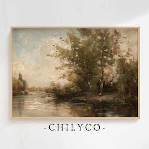 Rustic Lake Printable Art | Vintage Oil Painting | Glacier National Park | Lake House Art | Cabin Decor | Montana Art | Antique Wall Art