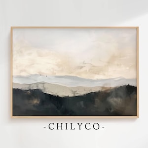 Black & White Mountains Artwork | Minimalist Mountain Range Oil Painting | Neutral Mountain Art | Simple Mountain Art | Vintage Mountains