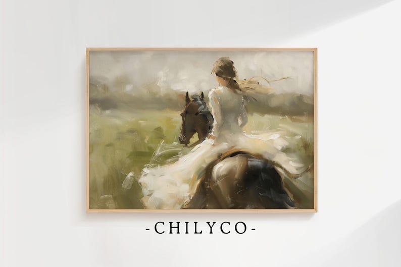 Vintage Horse Girl Oil Painting Victorian Portrait Equestrian Decor