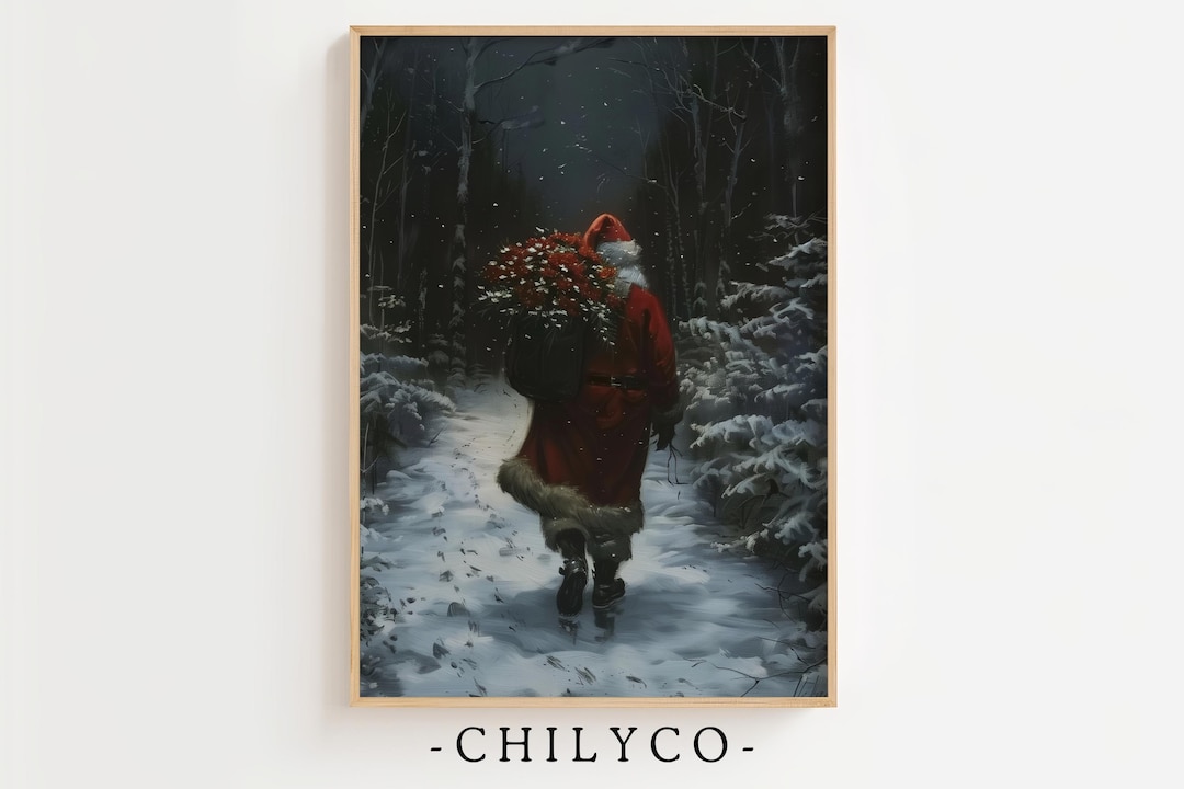 Santa With Roses Vintage Moody Santa Claus Oil Painting | Dark Christmas Art | Vintage ...