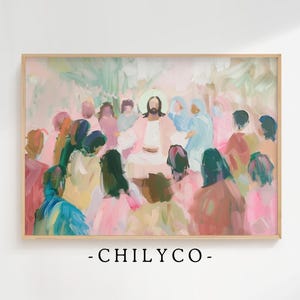 Pastel Jesus Preaching Oil Painting | Vintage Bright Christian Art | Christianity Digital Art | Jesus Teaching Artwork | Abstract Jesus Art