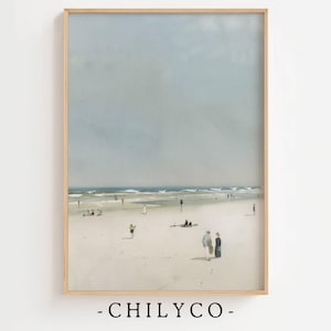 Beach Artwork | People on the Beach | Coastal Art | Beach House | Spring Art | Summer Art | Vintage Oil Painting | Beach Wave Digital Art