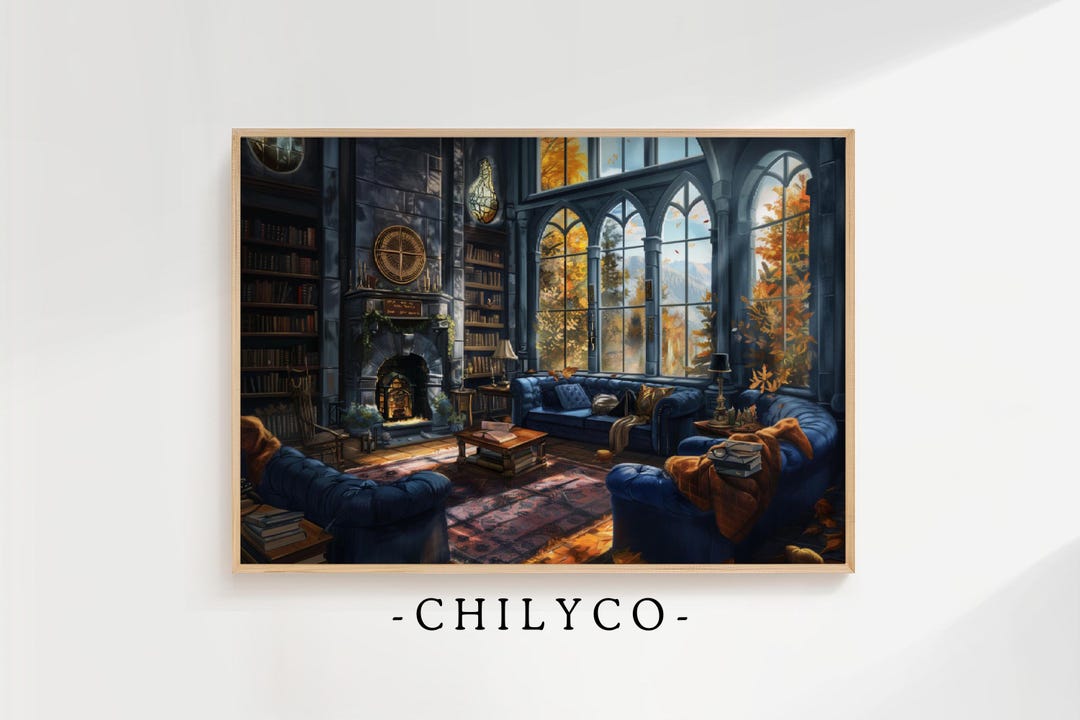 Magical Common Room Oil Painting | Blue Magical Watercolor Art | Wizard ...