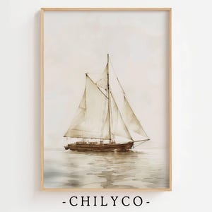 Vintage Sailboat Artwork | Beach House Decor | Coastal Artwork | Sailing Artwork | Line Drawing | Nautical Wall Art | Gift for Sailer