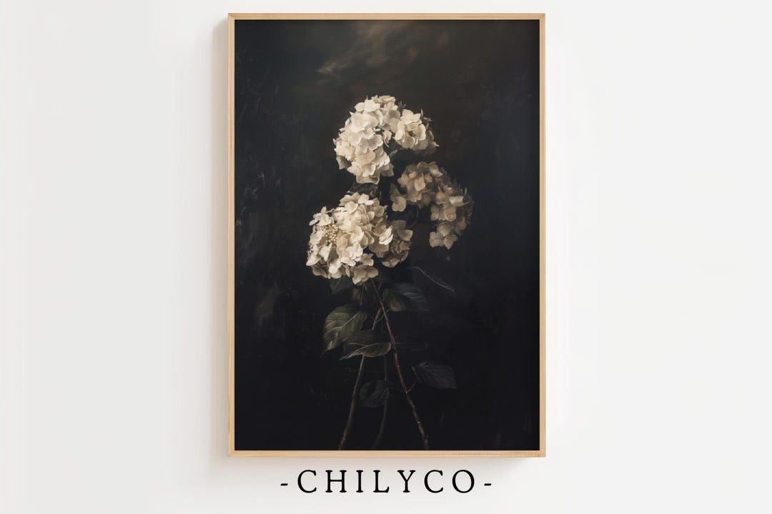 Moody Hydrangeas Art | Vintage Flowers Oil Painting | Dark Floral Art ...