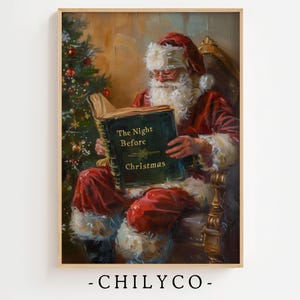 Santa Claus Reading Art | Vintage Santa Storytime | The Night Before Christmas Art | Christmas Santa Claus | Antique Holiday Art