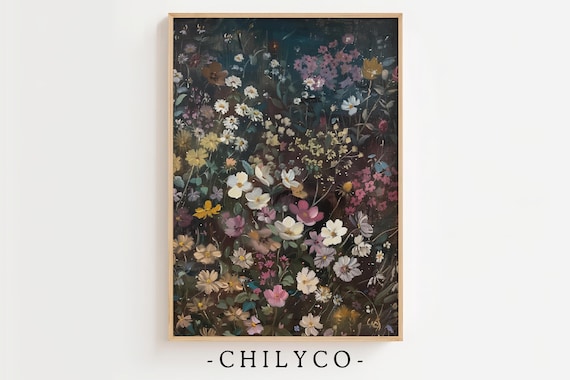 Dark and Moody Floral Art | Gothic Wildflower Oil Painting | Printable Art | Dark Floral Print | Colorful Dark Academia Flowers | Winter Art