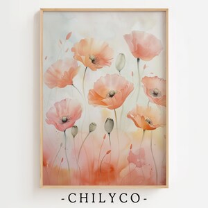 Boho Floral Watercolor Print | Pink Poppy Wildflower Printable Wall Art | Vintage Botanical Print | Farmhouse Decor | Poppies Bouquet Art
