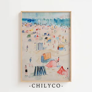 Vintage Beach House Wall Art | Abstract Ocean Watercolor Painting | Colorful Boho Beach Print | Printable Beach Art | Abstract Coastal Art