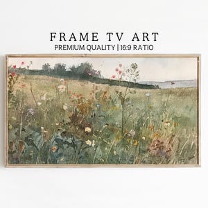 Spring Wildflowers Samsung Frame TV Art | Digital Download | Vintage Floral Meadow Watercolor Art | Warm Tone Wildflowers Field Art