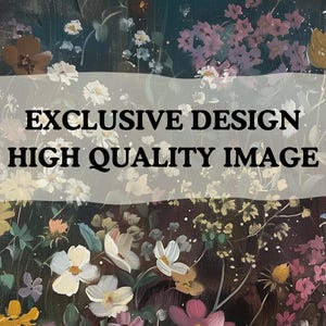 May include: A digital illustration of a floral pattern with white, pink, and purple flowers on a dark background. The text "EXCLUSIVE DESIGN HIGH QUALITY IMAGE" is superimposed on the image.