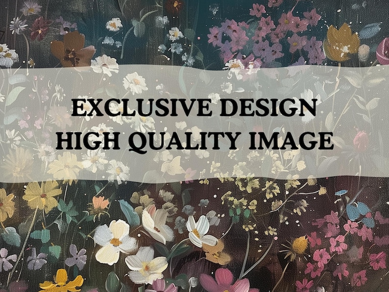 May include: A digital illustration of a floral pattern with white, pink, and purple flowers on a dark background. The text "EXCLUSIVE DESIGN HIGH QUALITY IMAGE" is superimposed on the image.