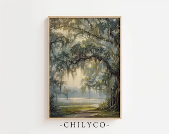 Decorazioni vintage Willow Tree / Arte primaverile Willow Tree / Decorazioni primaverili della foresta / Arte della Carolina del Sud / Decorazioni verdi neutre / Decorazioni antiche della foresta