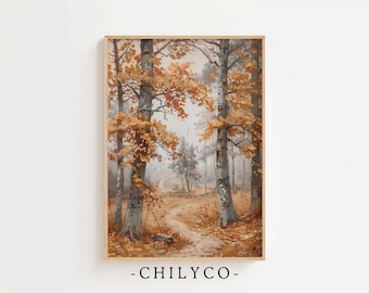 Rustikale Landwanddekor | Vintage Herbst Landschaft Gemälde | Herbst Wand Kunst | Cottagecore Kunst | Kunstdruck Herbst | Warme Tonkunst