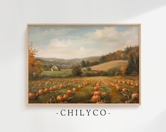 Vintage Pumpkin Patch Oil Painting | Halloween Pumpkin Art | Autumn Home Decor | Fall Home Decor | Fall Harvest Art | Rustic Pumpkin Art
