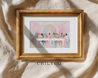 Pastel Jesus Preaching Oil Painting | Vintage Bright Christian Art | Christianity Digital Art | The Last Supper | Abstract Jesus Art