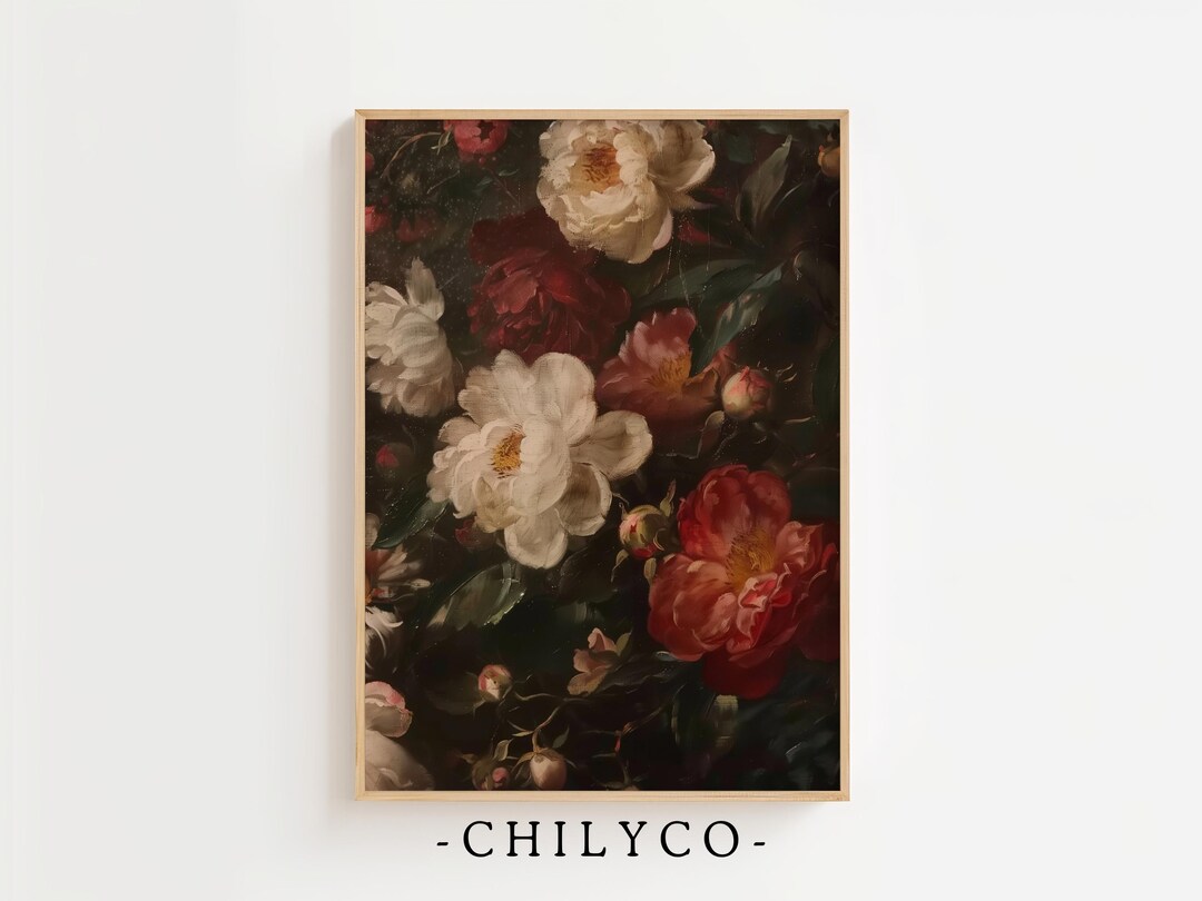 Floral Pink Roses Still Life Oil Painting | Moody Vintage Dark Flower ...