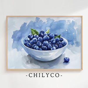 Watercolor Blueberries Art | Printable Watercolor Art | Nursery Art Print | Kitchen Decor | Watercolor Fruit Art | Bowl of Blueberries